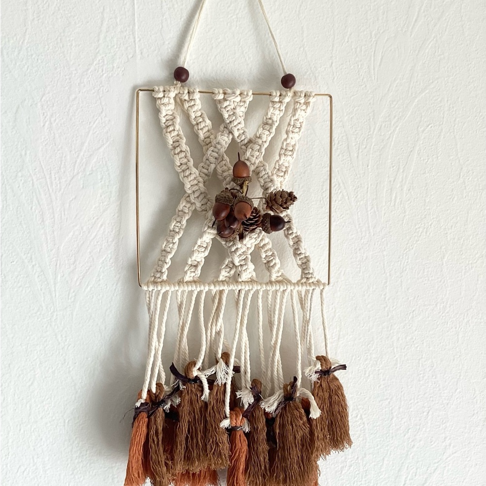 Macrame Wall Art Hand Crafted Cotton Cream Gold Dorm Decor Metallic